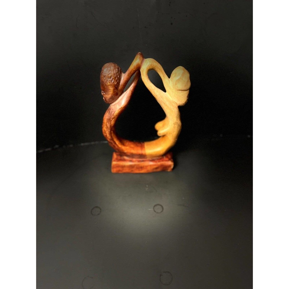 Rare African Hand Carved Wooden Sculpture Loving Man and Woman 11 Inch Abstract